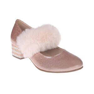 Vince Camuto Big Girls Closed Toe Faux Fur Fancy Dress Shoe Rose Gold Sparkly 5